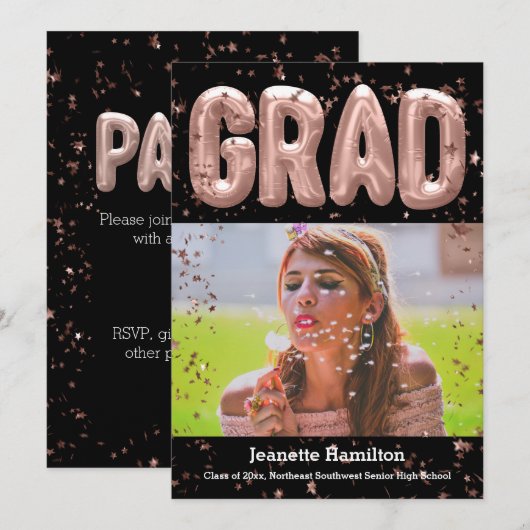 Roos Gold Balloons Roze Confetti Girls Afstuderen Kaart (Voorkant / Achterkant)