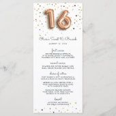 Roos Gold Balloons Sweet 16 Menu (Voorkant)
