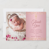 Roos Gold Baptisme Christening Foto Bedankkaart (Voorkant)
