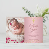 Roos Gold Baptisme Christening Foto Bedankkaart (Staand voorkant)