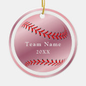 Roos Gold Baseball Softball Team Name & Year Pink Keramisch Ornament (Voorkant)