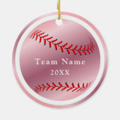 Roos Gold Baseball Softball Team Name & Year Pink Keramisch Ornament (Achterkant)