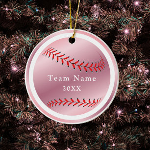 Roos Gold Baseball Softball Team Name & Year Pink Keramisch Ornament