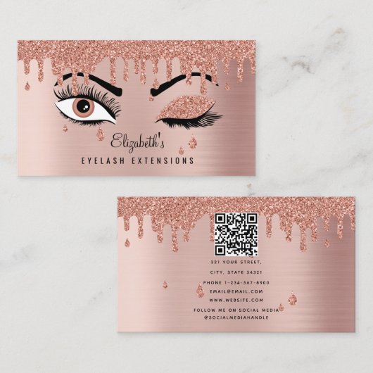 Roos Gold Beauty Makeup Artist Eyelashes QR-code Visitekaartje (Voorkant / Achterkant)