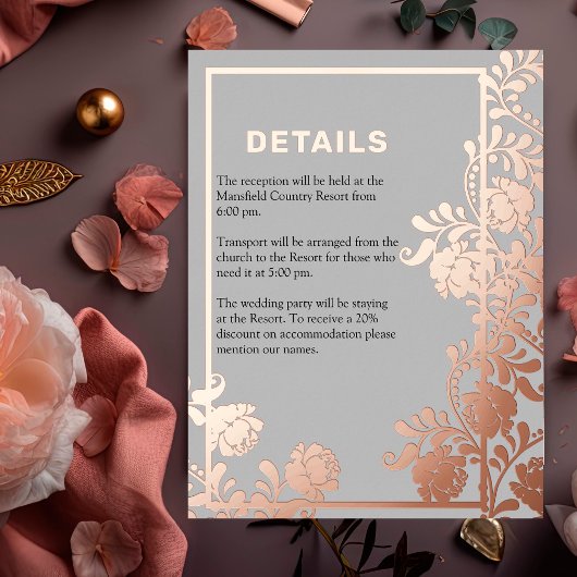 Roos Gold Beauty Modern Elegance Bruiloft Details Folie Uitnodiging Briefkaart