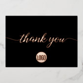 Roos Gold Bedankt, aangepaste logo voor script Folie Uitnodiging (Voorkant)