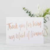 Roos Gold "Bedankt dat je mijn bruidsmeisje bent" Bedankkaart (Staand voorkant)