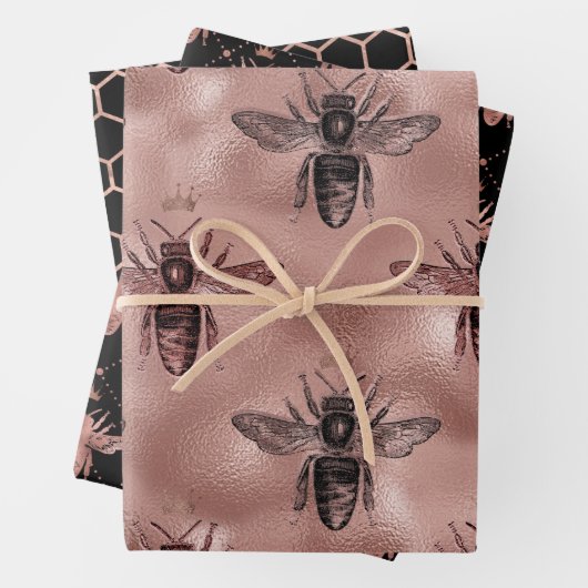 Roos Gold Bee Pattern Inpakpapier Vel (In situ)