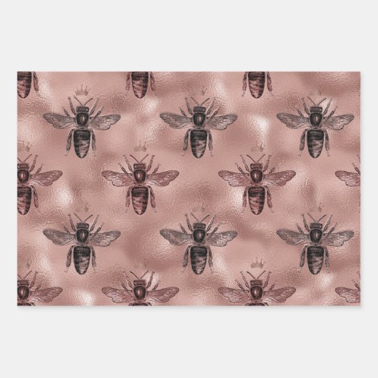 Roos Gold Bee Pattern Inpakpapier Vel (Voorkant)