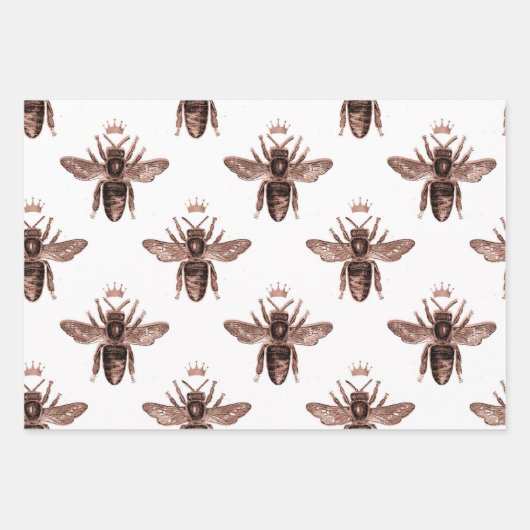 Roos Gold Bee Pattern Inpakpapier Vel (Voorkant 2)