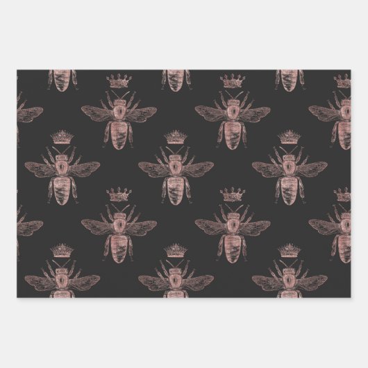 Roos Gold Bee Pattern Inpakpapier Vel (Voorkant)