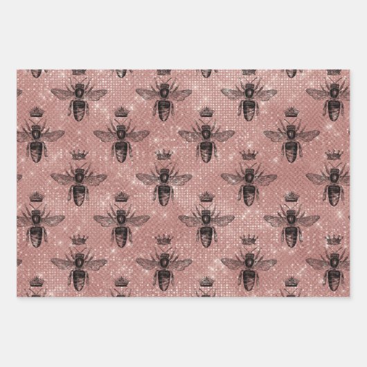 Roos Gold Bee Pattern Inpakpapier Vel (Voorkant)