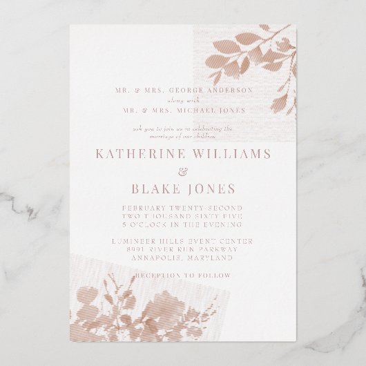 Roos Gold Beide Ouders Bruiloft Folie Uitnodiging (Voorkant)