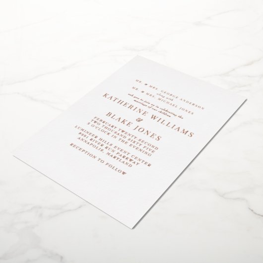 Roos Gold Beide Ouders Bruiloft Folie Uitnodiging (Gedraaid)