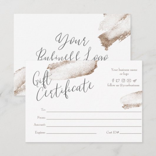 Roos Gold beige Business Cadeft Certificate Kaart (Voorkant / Achterkant)