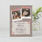 Roos Gold, Beige Scrapbook Bat Mitzvah Invite Kaart (Staand voorkant)