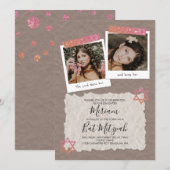 Roos Gold, Beige Scrapbook Bat Mitzvah Invite Kaart (Voorkant / Achterkant)