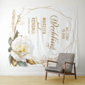 Roos Gold Biologische Bloemen Bruiloft Achtergrond Wandkleed (In Situ (horizontaal))