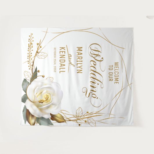 Roos Gold Biologische Bloemen Bruiloft Achtergrond Wandkleed (Voorkant (horizontaal))