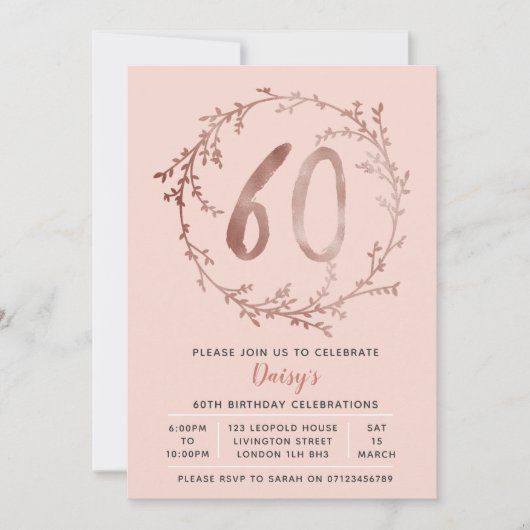 Roos Gold Birthday Girls 60e verjaardag Kaart (Voorkant)