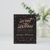 Roos Gold Blac Sweet 16 Save Date Sparkle Confetti Save The Date (Staand voorkant)