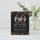 Roos Gold Black 60th Birthday Save Date Confetti Save The Date (Staand voorkant)