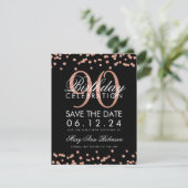 Roos Gold Black 90th Birthday Save Date Confetti Kaart (Staand voorkant)