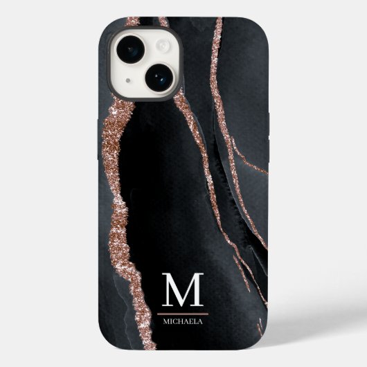 Roos Gold & Black Abstract Elegant Monogrammen Case-Mate iPhone Case (Achterkant)