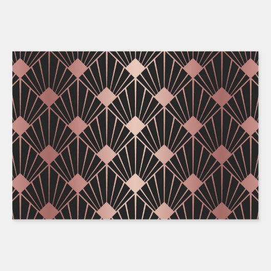 Roos Gold & Black Art Deco Trio Inpakpapier Vel (Voorkant 3)