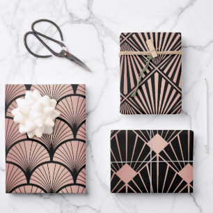 Roos Gold & Black Art Deco Trio Inpakpapier Vel