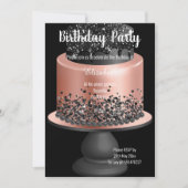 ROOS GOLD BLACK CAKE 2 BIRTHDAY INVITATIE KAART (Voorkant)