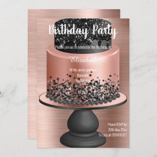 ROOS GOLD BLACK CAKE BIRTHDAY INVITATIE 2 KAART