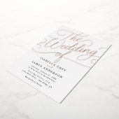 Roos Gold Black Calligraphy Script Wedding Folie Uitnodiging (Gedraaid)
