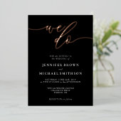 Roos Gold Black Calligraphy Signature Wedding Folie Uitnodiging (Staand Voorkant)