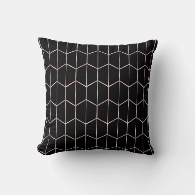 Roos Gold & Black Chic Hexagon Geometrische Glam Kussen (Voorkant)