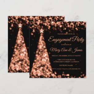Roos Gold Black Christmas Engagement Party Kaart