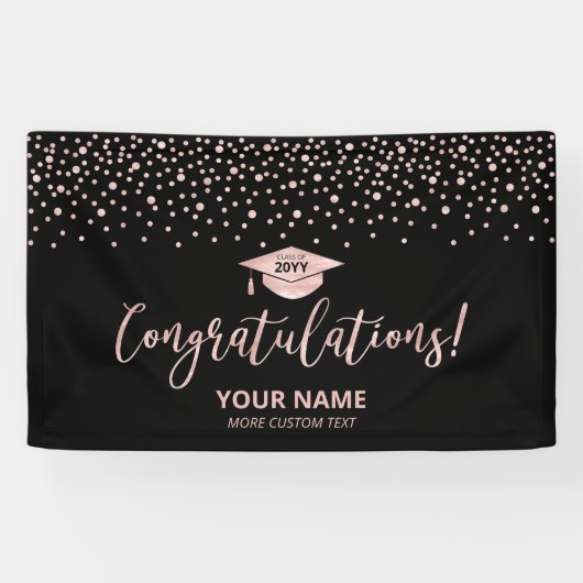 Roos Gold Black Confetti - Gefeliciteerd Afstudere Spandoek (Horizontaal)