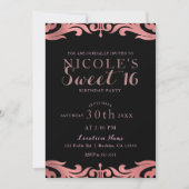 Roos Gold Black Damask Chic Elegant Sweet 16 Party Kaart (Voorkant)
