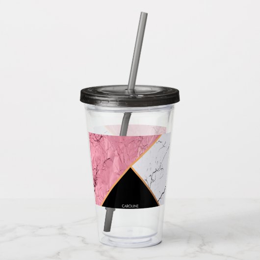 Roos Gold Black en White Marble Pattern Acryl Drinkbeker (Achterkant)
