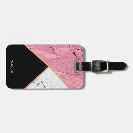 Roos Gold Black en White Marble Pattern Bagagelabel (Voorkant horizontaal)