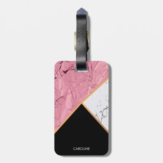 Roos Gold Black en White Marble Pattern Bagagelabel (Achterkant verticaal)