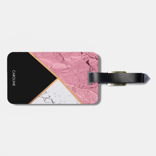 Roos Gold Black en White Marble Pattern Bagagelabel (Achterkant horizontaal)