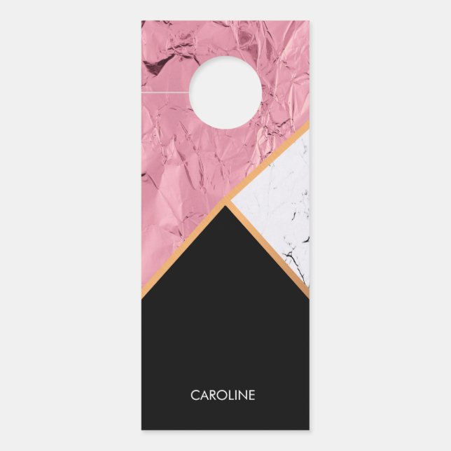 Roos Gold Black en White Marble Pattern Deurhanger (Voorkant)