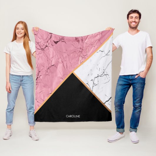 Roos Gold Black en White Marble Pattern Fleece Deken (In situ)