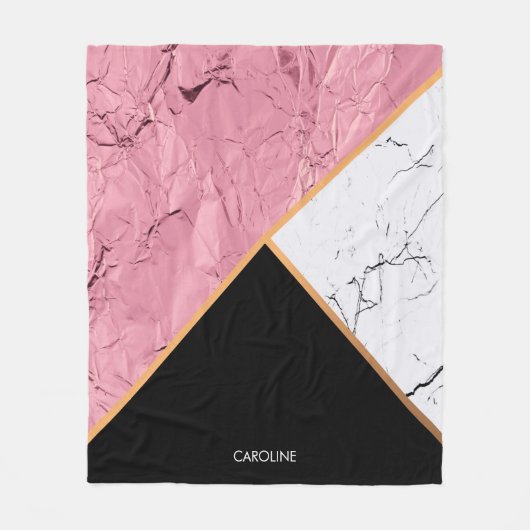 Roos Gold Black en White Marble Pattern Fleece Deken (Voorkant)