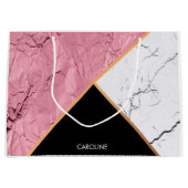 Roos Gold Black en White Marble Pattern Groot Cadeauzakje (Voorkant)