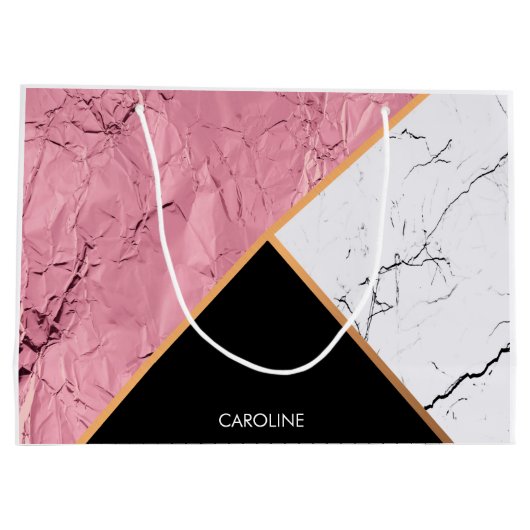 Roos Gold Black en White Marble Pattern Groot Cadeauzakje (Achterkant)