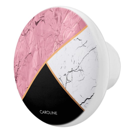 Roos Gold Black en White Marble Pattern Keramische Knop (Rechts)