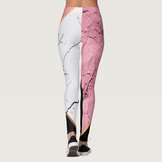 Roos Gold Black en White Marble Pattern Leggings (Achterkant)