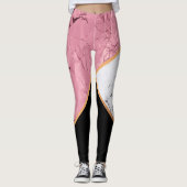 Roos Gold Black en White Marble Pattern Leggings (Voorkant)